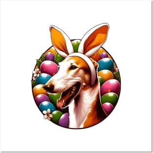 Ibizan Hound Celebrates Easter with Bunny Ears and Joy Posters and Art
